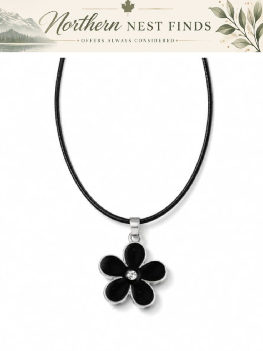 Five Petal Cord Pendant Necklace Silver Tone Women Jewelry